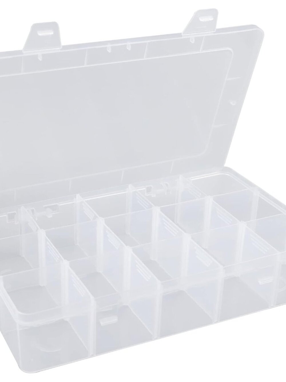 Plastic Organizer Box with Dividers - Bead Organizer, 15 Large Grids, Clear Snac